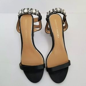 Badgley Mischka Black Rhinestone Embellished Ankle Strap Sandals